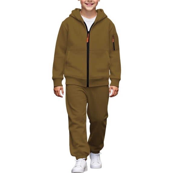 Kiijoy Tracksuit for Boys Solid Casual Zip Up Hoodie Jogger Sweatpants Outfits, Sizes 4-16