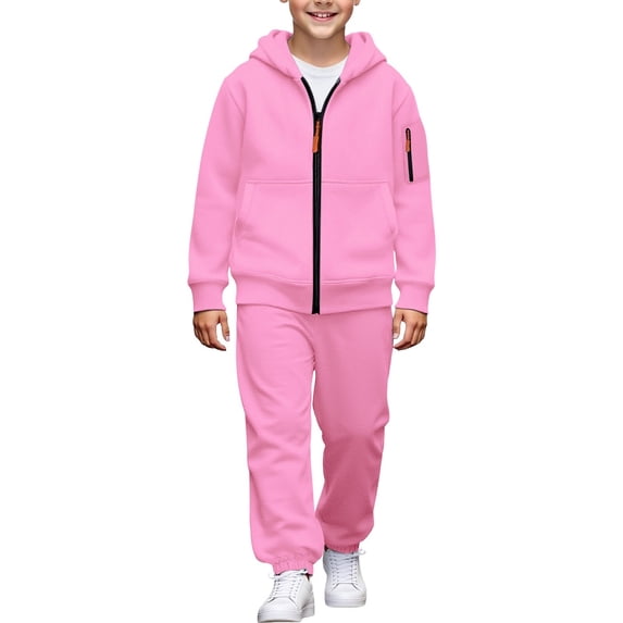 Kiijoy Tracksuit for Boys Solid Casual Zip Up Hoodie Jogger Sweatpants Outfits, Sizes 4-16