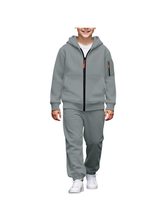 Tracksuit for Boys Solid Casual Zip Up Hoodie Jogger Sweatpants Outfits, Sizes 4-16