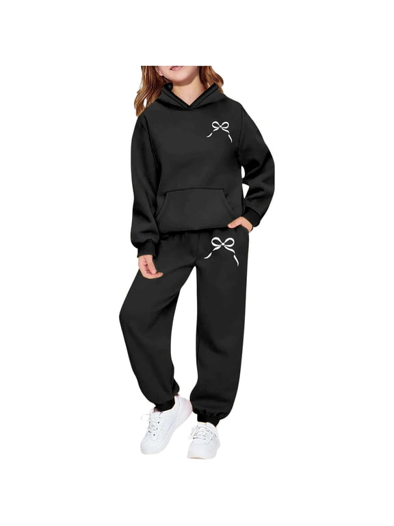 Tracksuits for Girls Cute Bow Hoodie Joggers Set Comfy Athletic Outfits, Sizes 4-16