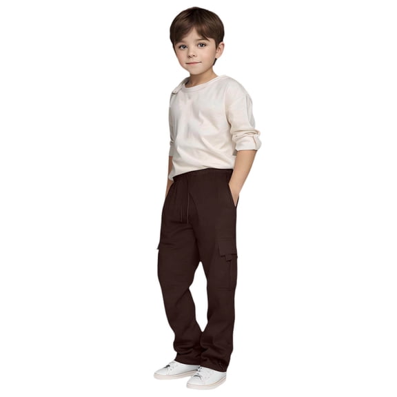 Kiijoy Tween Boys Active Cargo Pants Solid Unisex Drawstring Sweatpants, Sizes 11-12