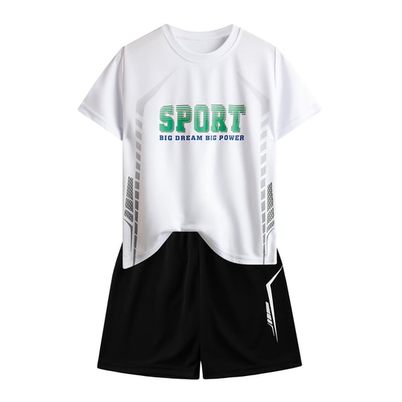 Kiijoy Tween Boys Athletic Outfits Quick Drying Short Sleeve Tee Shorts Set, Sizes 11-12