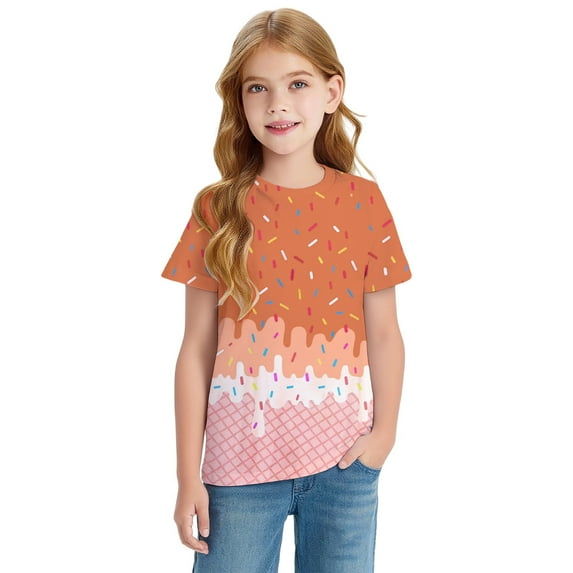 Kiijoy Tween Boys Ice Cream Print Cute T Shirt Short Sleeve Crewneck T-Shirt, Sizes 12-13