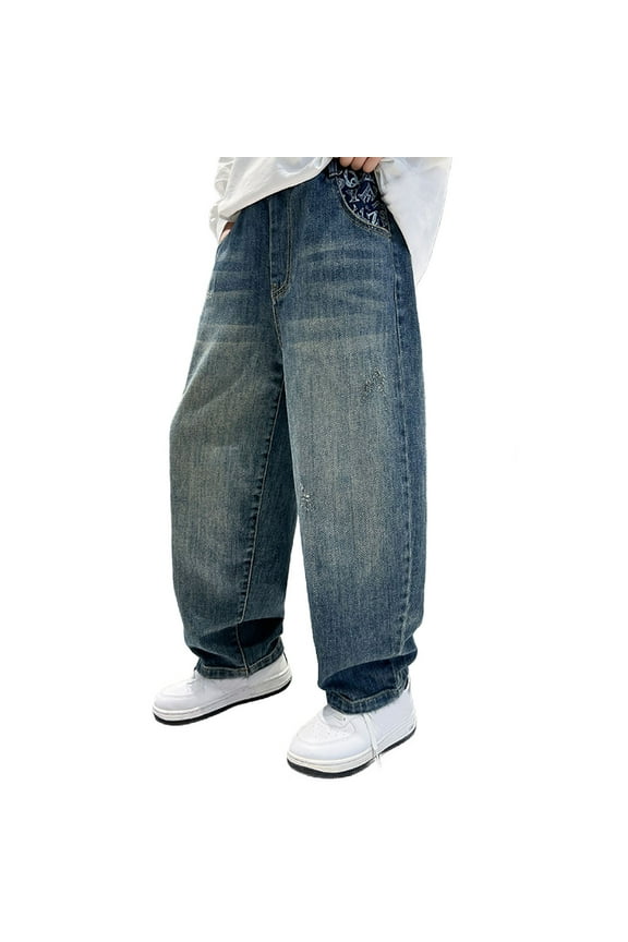 Tween Boys Straight Fit Jeans Pull On Denim Pants Casual Trousers, Sizes 11-12
