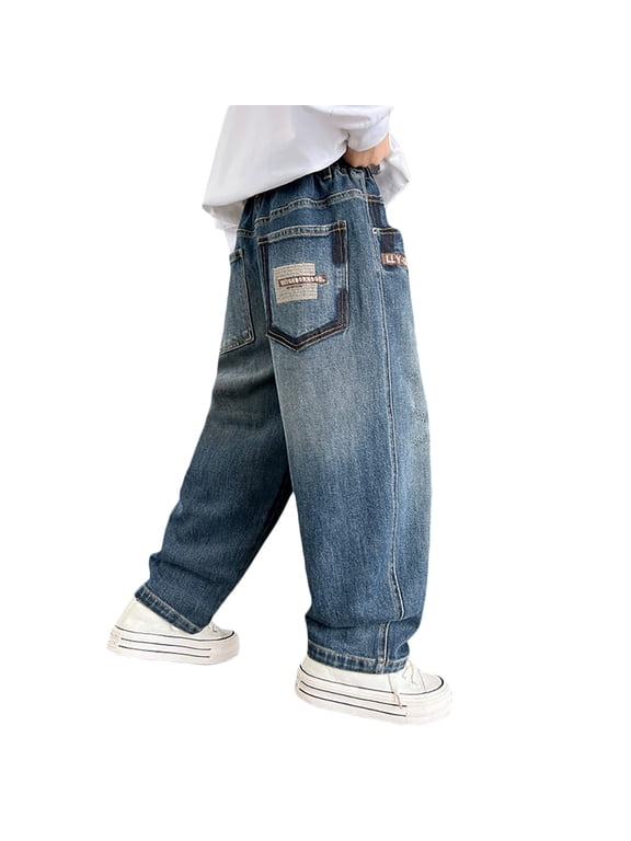 Tween Boys Straight Fit Pull On Jeans Casual Denim Pants with Pockets, Sizes 11-12