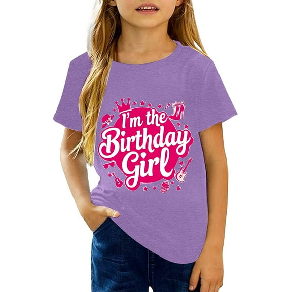 Kiijoy Tween Girls Birthday T-Shirt Letter Print Short Sleeve T Shirt Tee, Sizes 12-13