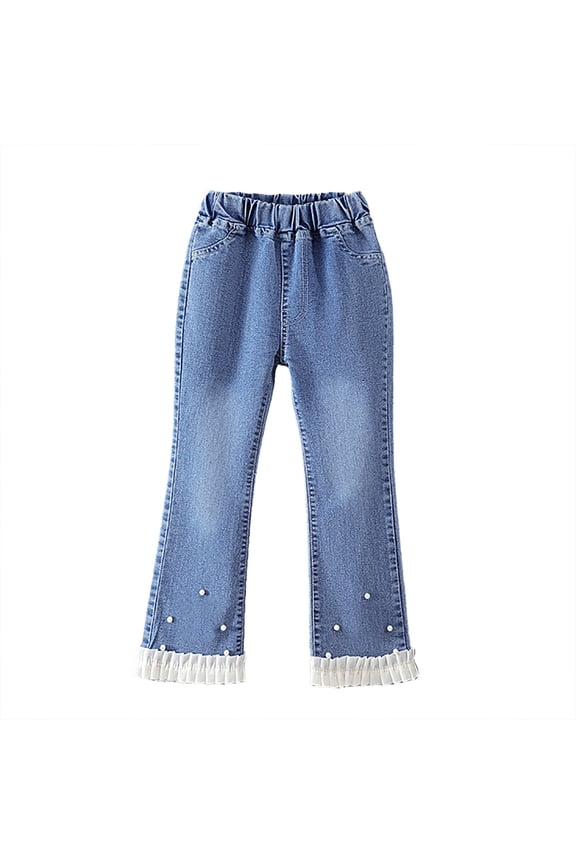 Tween Girls Bow Flared Denim Pants Casual High Rise Pull On Jeans, Sizes 11-12