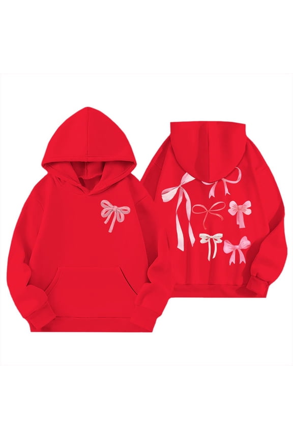 Tween Girls Bow Print Hoodie Cute Pullover Hooded Sweatshirt, Sizes 11-12
