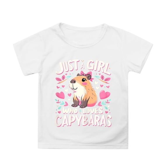 Kiijoy Tween Girls Capybara Graphic Tee Cute Short Sleeve Round Neck T Shirt, Sizes 12-13