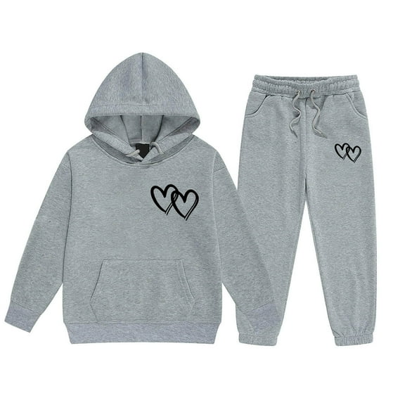 Kiijoy Tween Girls Casual Outfits Heart Print Hoodie Sweatpants Clothes Set, Sizes 12-13