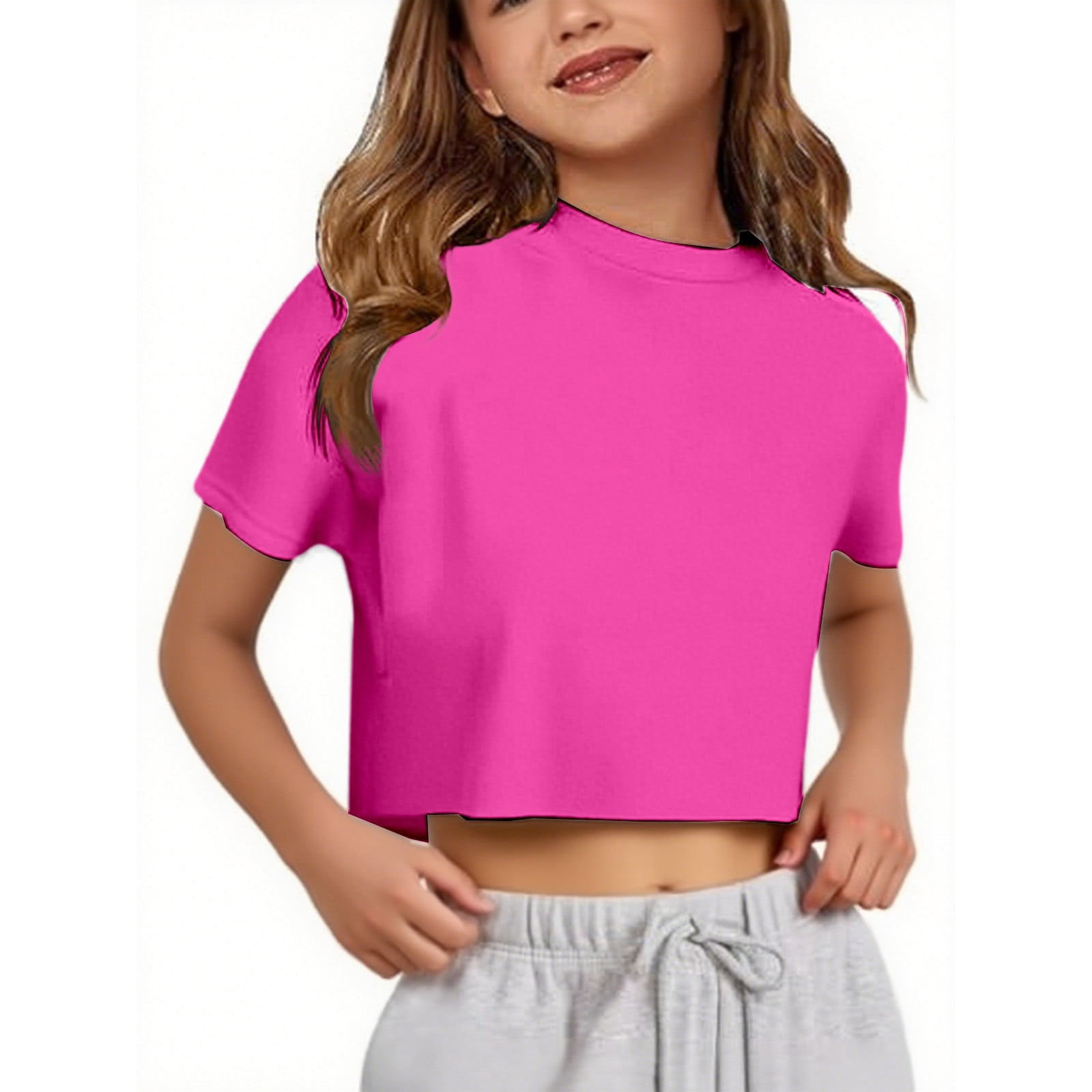 Kiijoy Little Girls Casual T Shirt Solid Short Sleeve Crew Neck