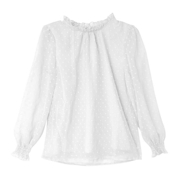 Kiijoy Tween Girls Elegant Mesh Long Sleeve Ruffle Blouse Elastic Shirt, Sizes 11-12