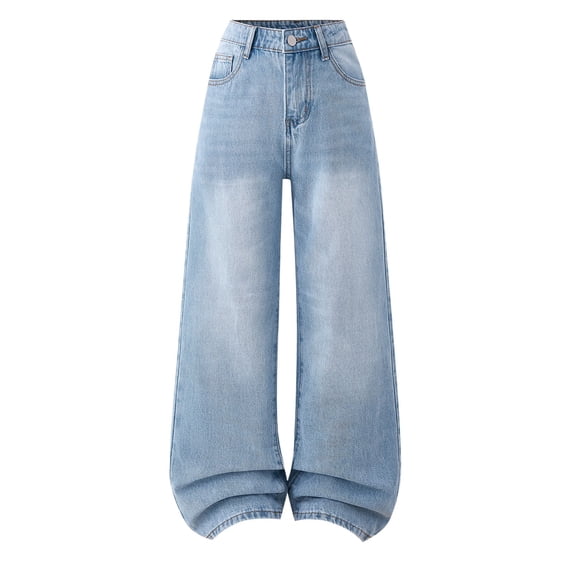 Kiijoy Tween Girls High Rise Wide-Leg Jeans Trendy Baggy Straight Denim Pants, Sizes 1-16