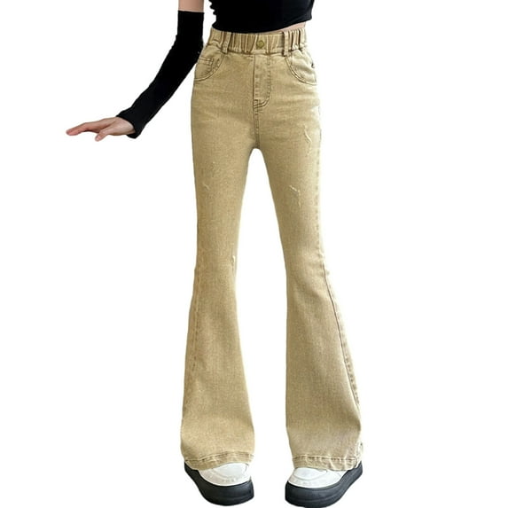 Kiijoy Tween Girls High Waisted Flared Jeans Pull On Stretch Denim Pants, Sizes 12-13