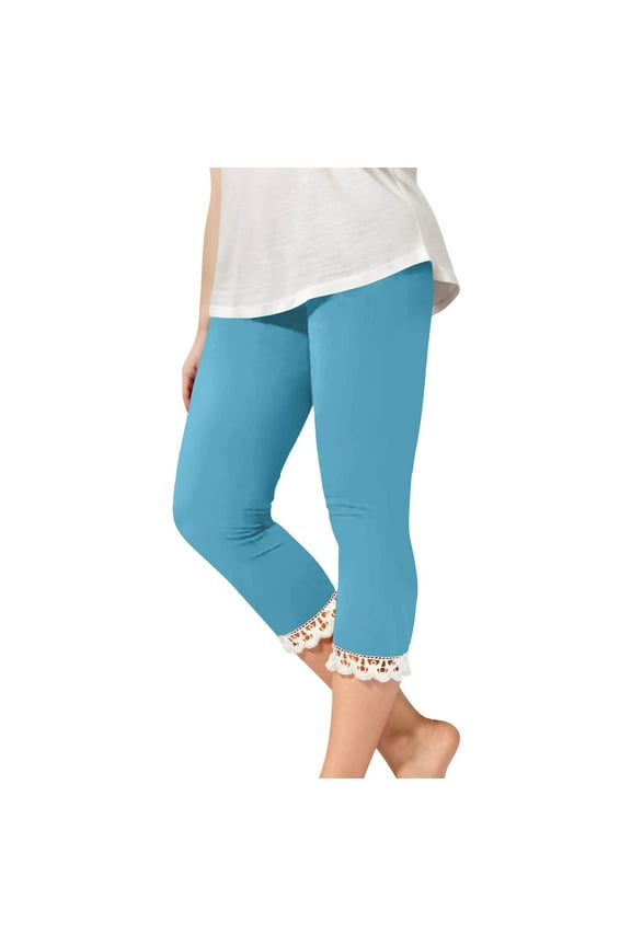 Tween Girls High Waisted Lace Capris Stretchy Workout Fitness Leggings, Sizes 12-13