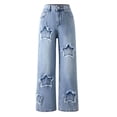 thumbnail image 1 of Kiijoy Tween Girls High Waisted Straight Leg Demin Jeans with Star Patches, Sizes 12-13, 1 of 8