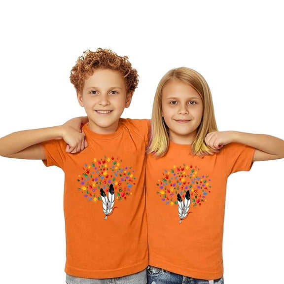Kiijoy Tween Girls Orange Shirt Graphic Tee Short Sleeve Crewneck T Shirt, Sizes 11-12