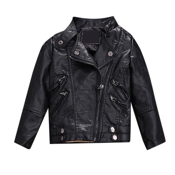 Kiijoy Tween Girls Pu Leather Jacket Zipper Lapel Long Sleeve Coat Fashion Pu Jacket