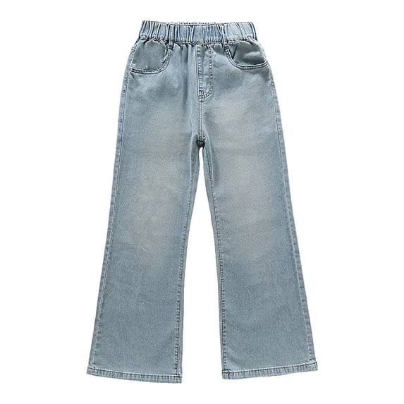 Kiijoy Tween Girls Straight Leg Pull On Jeans Casual High Waisted Denim Pants, Sizes 12-13
