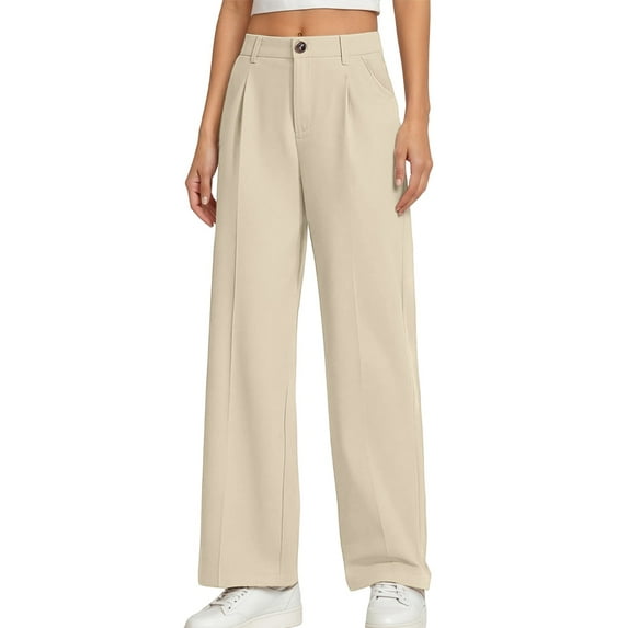 Kiijoy Tween Girls Straight Leg Uniform Pants Casual Solid Flat Front Pants, Sizes 11-12