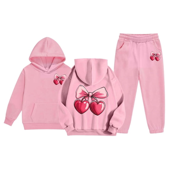 Kiijoy Tween Girls Sweatsuit Cherry Print Hoodie Sweatpants 2Pcs Set, Sizes 12-13