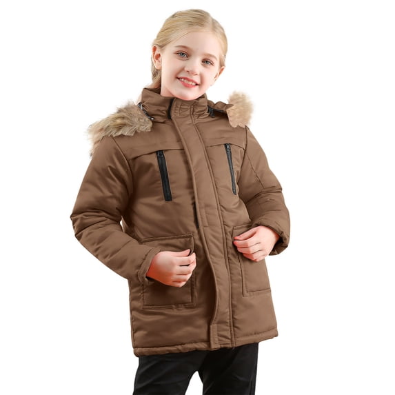 Kiijoy Big Girls Winter Puffer Jacket Warm Hooded Padded Outerwear Coat, Sizes 11-12
