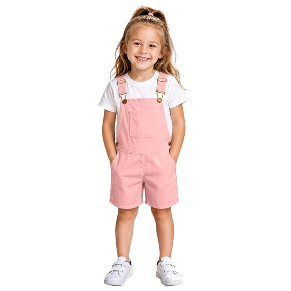 Kiijoy Unisex Casual Short Overalls with Adjustable Straps Summer Romper, Pink, Sizes 4-13