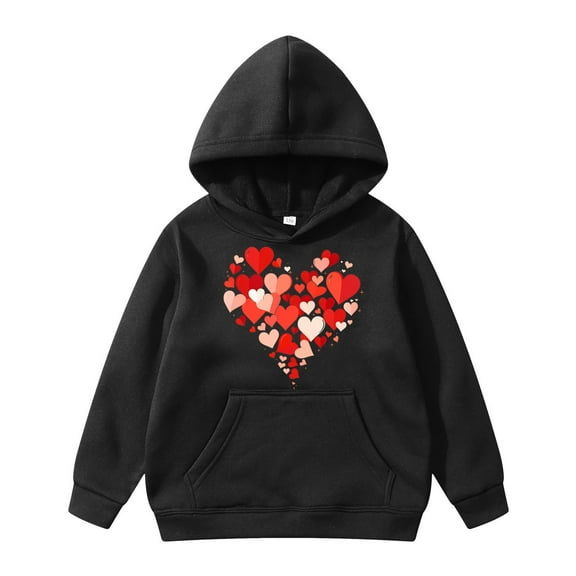 Kiijoy Valentine's Day Hoodie for Girls Hearts Print Lightweight Hooded Sweatshirt, Sizes 6-8