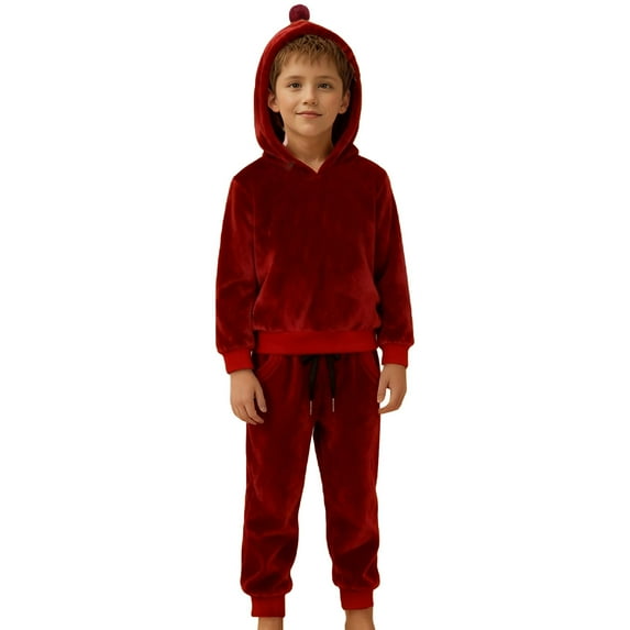 Kiijoy Velvet Tracksuit for Boys Fleece Lined Velour Hoodie Jogger Pants Set, Sizes 4-5T