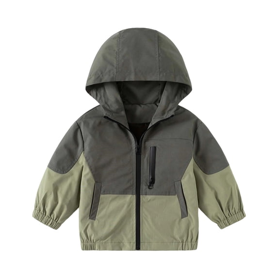 Kiijoy Windbreaker for Boy Color Block Lightweight Zipper Hooded Jacket Coat, 3-4 Years