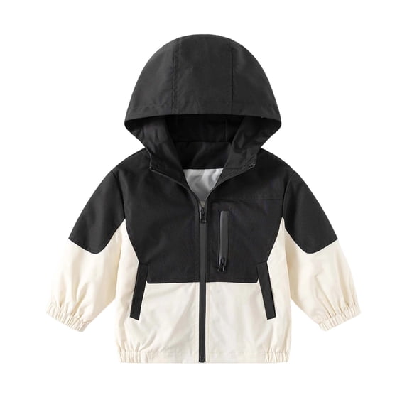 Kiijoy Windbreaker for Boy Color Block Lightweight Zipper Hooded Jacket Coat, White, 6-7 Years