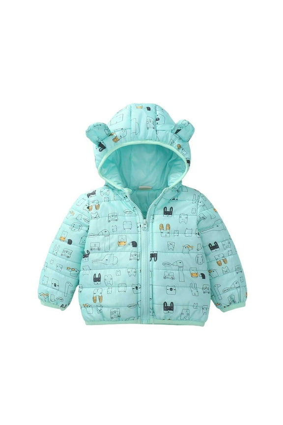 Winter Coat for Girls Cute Cat Print Bear Ears Hooded Puffer Jacket, Sizes 6-12M