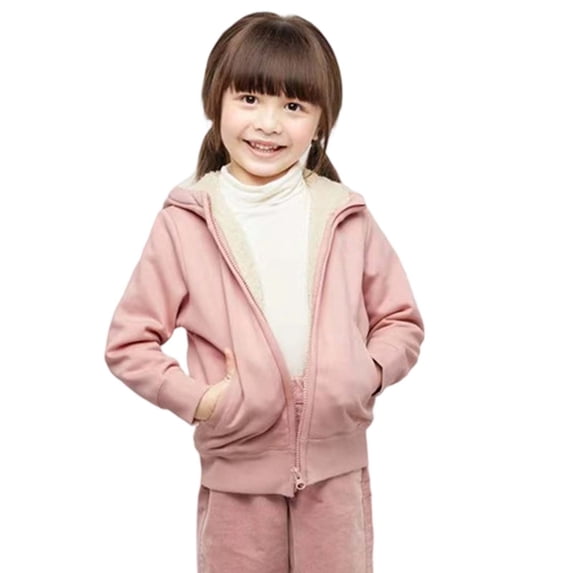 Kiijoy Winter Girls Fleece Sherpa Lined Hoodie Cozy Zip Up Sweatshirt, Pink, 10-12 Years