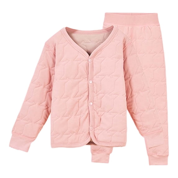 Kiijoy Winter Thermal Underwear Set for Kids Padded Jacket Pants Warm Outfits, Sizes 6-7