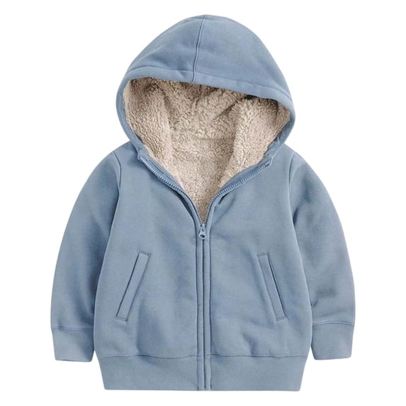 Kiijoy Winter Toddler Girls Fleece Sherpa Lined Hoodie Cozy Zip Up Hooded Sweatshirt, Blue, 2-3 Years