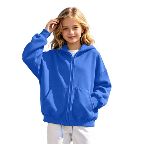 Kiijoy Zip Up Hoodie for Girls Kids Fleece Loose Sweatshirt Jacket, Blue, Sizes 4-5T