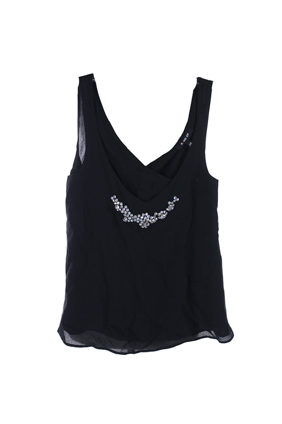 Womens Black Rhinestone Selena Crossback Tank Top XS