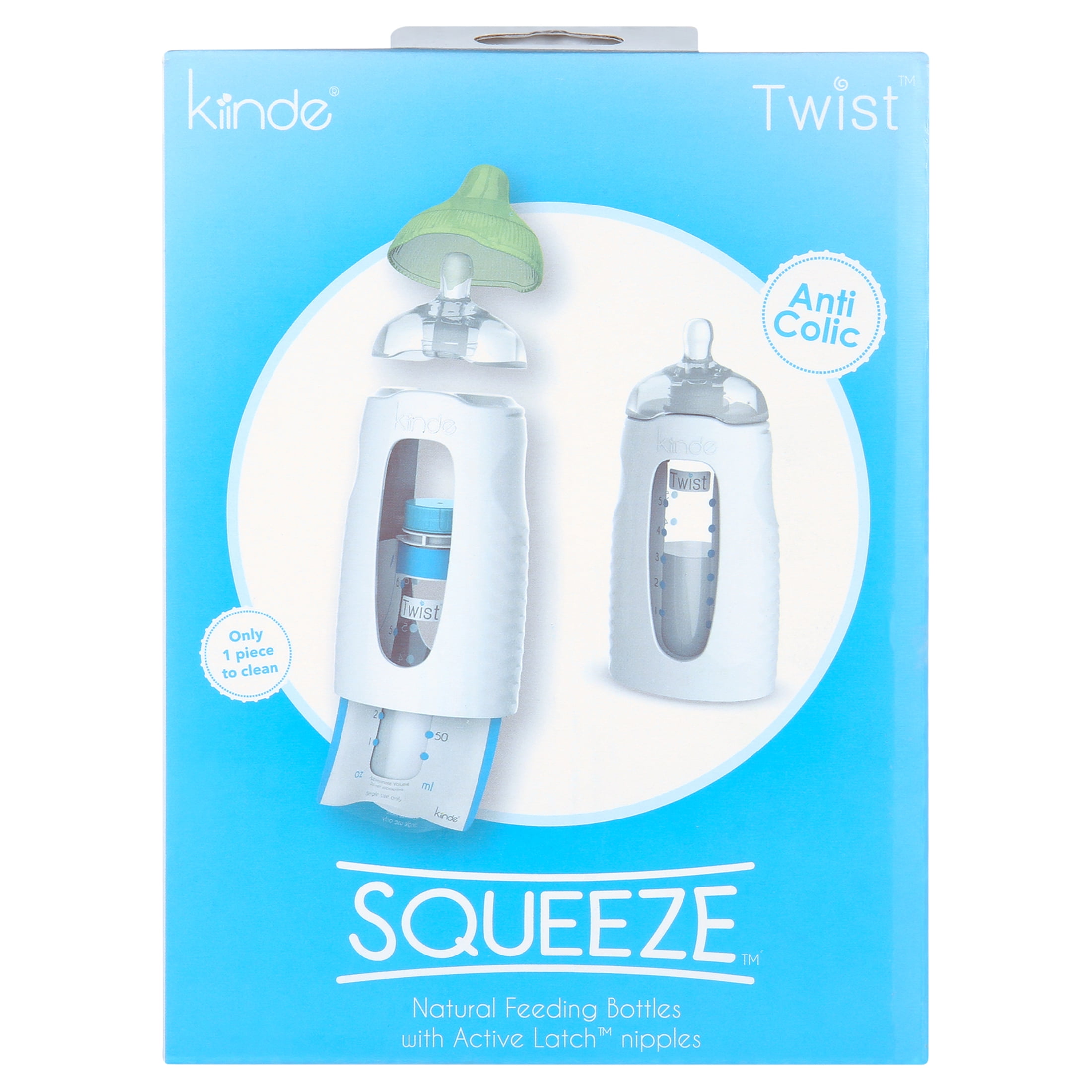 Kiinde Twist Squeeze Natural Baby Breast Milk Feeding Bottle with Nipples and Case (2 Pack)