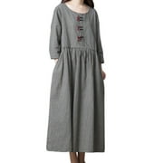 Kiittyyyy Women Long Dress Big Code Girl Japanese Style Linen Long Sleeve Checked Dress Floral Long DressShort Dress