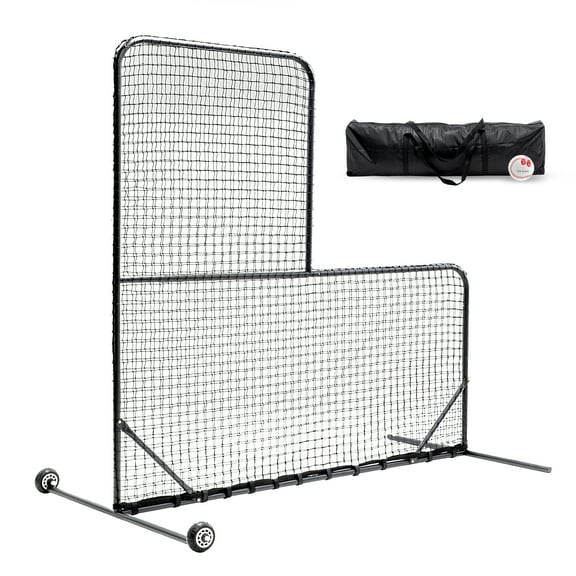Kiivakii Nets for Sports,L Screen Baseball Pitching Net for Batting Cage | Pitching Screen Baseball Net with Wheels 84''H x 84'' x 44.5'' for Carry Bag