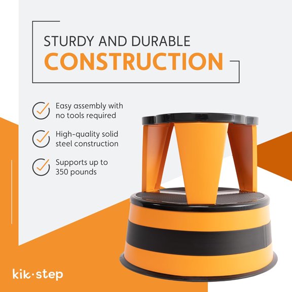 Kik Step Steel Step Stool - Two Step Stool, Holds 350 lbs (Orange)