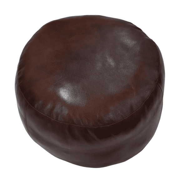 Kika Home Collections (Made in India) Handcrafted Solid Goat Leather Round Pouf 21” x 21” x 12” | Brown | Recycled Cotton Fill