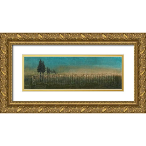 Kikani, Umang 14x7 Gold Ornate Wood Framed with Double Matting Museum Art Print Titled - Fir Trees I