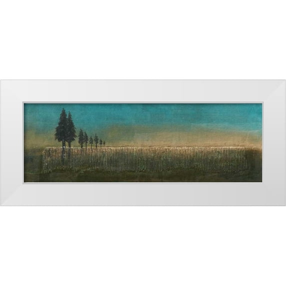 Kikani, Umang 32x13 White Modern Wood Framed Museum Art Print Titled - Fir Trees I