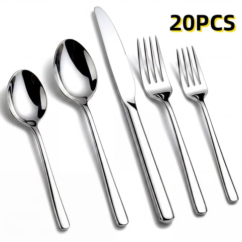 Kikcoin 20 Pcs Silverware Set for 4, Stainless Steel Flatware Sets, Mirror-Polished Cutlery Utensils, Spoons and Forks for Kitchen