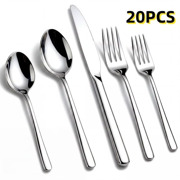 Kikcoin 20 Pcs Silverware Set for 4, Stainless Steel Flatware Sets, Mirror-Polished Cutlery Utensils, Spoons and Forks for Kitchen