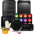 thumbnail image 1 of TINANA 28-Piece Nonstick Bakeware Set, Carbon Steel Baking Pans, Muffin Pan, Pizza Pan, Cookie Sheet, Rack, Silicone Cups & Oven Mitt, 1 of 8