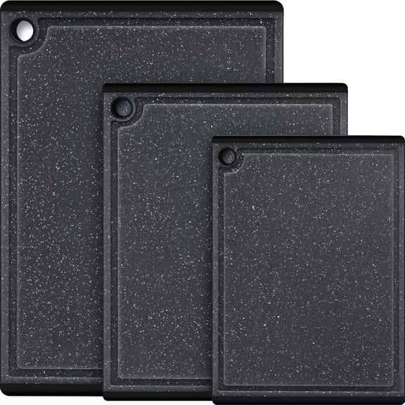 Kikcoin 3-Piece Plastic Large Cutting Boards Set for Kitchen, Chopping Board with Non-slip Feet and Juice Grooves