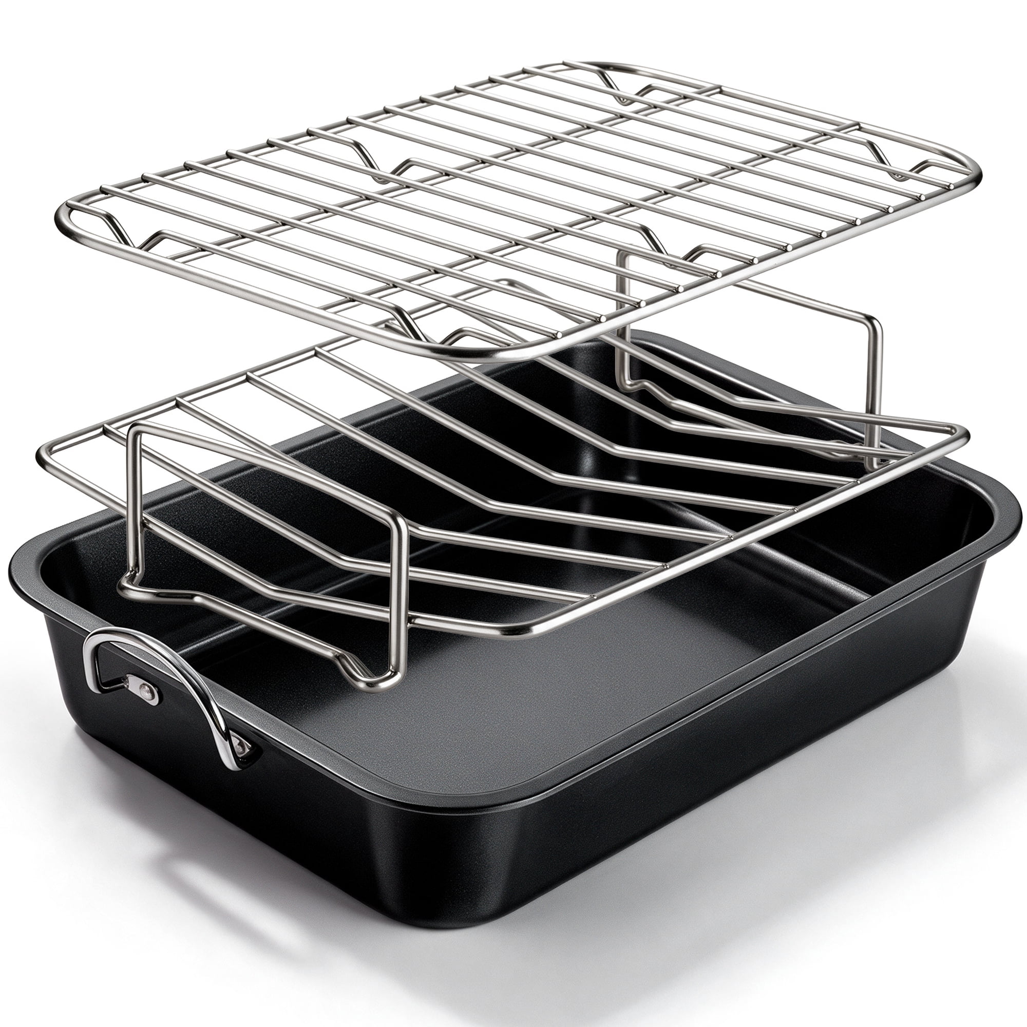 Kikcoin 3 Piece Turkey Roasting Pan Set With Racks 15 75 X12 Nonstick Heavy Duty Baking Pan Turkey Roaster With Handles Black: How It Stacks Up
