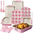 thumbnail image 1 of Kikcoin 37-piece Bakeware Set, Non-stick Baking Pans Set with Silicone Handles, 446°F Oven Safe Stackable Baking Sheets for Kitchen, Cookie Sheets with textured surface, Pink, 1 of 10